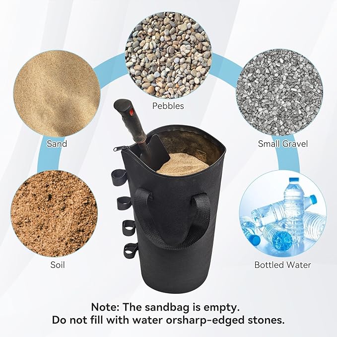 140 LBS Top Zipper Sand Bags for Canopy Legs, Canopy Weights Set of 4, Extra Large Sand Bags for Weights, Pop up Canopy Tent, Gazebo, Carport, RV Awning, Outdoor Sun Shelter(Without Sand)