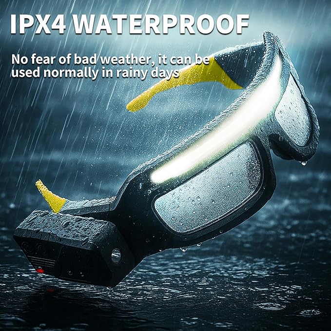 LED Rechargeable Headlight Glasses with Motion Sensor & Touch Control 5 Modes USB C Light Up Glasses Lighted Eyewear