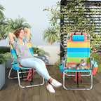 VINGLI Tall Beach Chair 2 Pack Lightweight, Backpack Beach Chair for Adults with 5-Position, Cooler Bag, Cup Holders, Towel Bar, Folding Beach Camping Chairs（16“-Rainbow）