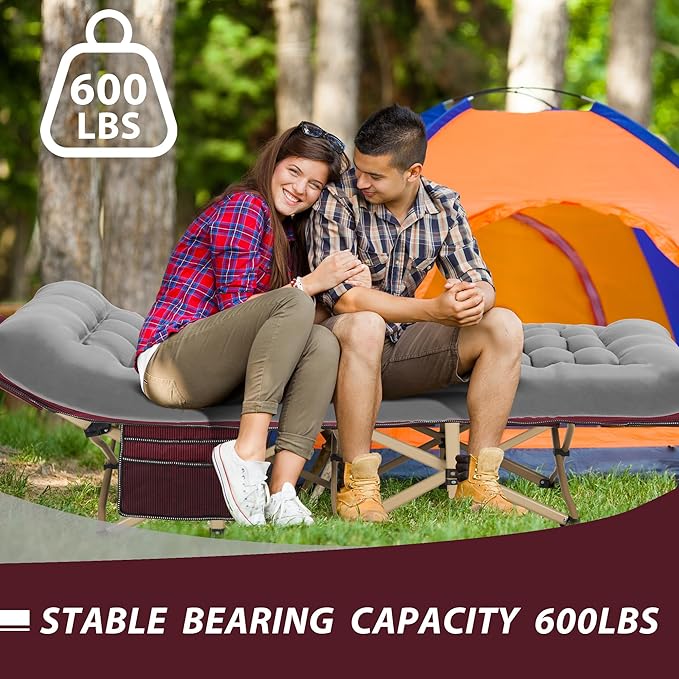 Folding Camping Cot for Sleeping, Portable Cots for Adults, Heavy Duty Cot Bed 550LBS(Max Load), Extra Wider Cots with Large Pocket for Outdoor, Office, Beach