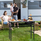 Anbte Folding Camping Table, Aluminum Small Folding Table 3 Adjustable Height Max 27.5", Portable Table with Carry Handle, Lightweight, for Outdoor Indoor Travel Camping Picnic BBQ, 34.6" x 15.7"