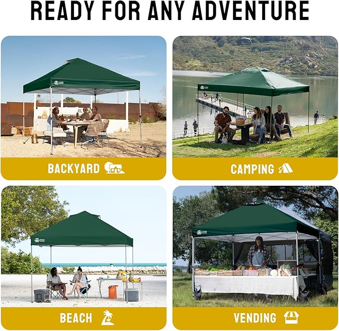 CROWN SHADES 12x12 Pop Up Canopy Outside Canopy, Patented One Push Tent with Wheeled Carry Bag, Bonus 8 Stakes and 4 Ropes, Forest Green