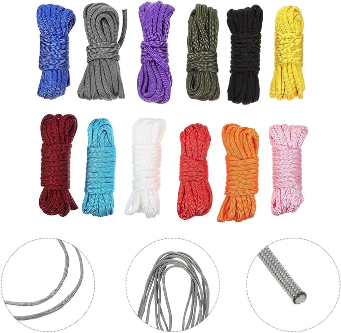 ABOOFAN 12 Rolls Braided Outdoor Survival Rope Tent Guy Lines Heavy-Duty Wear-Resistant Cord 3 Meters Each for Camping Climbing and Hiking Random Color