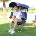 Camping Chair with Canopy - Beach Chair with Shade for Outdoor Use, Adjustable Sunshade, Cup Holder, Side Pockets - Heavy Duty Folding Chair with Canopy Supports 330 lbs (Navy)