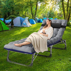 Barbella Folding Lounge Chair with Mattress, 4 Position Adjustable Folding Sleeping Bed Cot Patio Chaise Lounge Chairs Perfect for Sunbathing, Camping, Pool, Beach, Patio