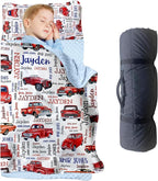 Personalized Toddler Nap Mat for Preschool, Custom Name Kids Sleeping Bag for Daycare, Kindergarten Roll Up Sleeping Mat with Removable Pillow and Soft Blanket, Fun Themes for Boys & Girls