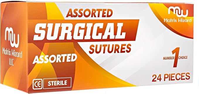 Mixed Sterile Suture Thread with Needle (Dissolvable and Non-dissolvable 0, 2-0, 3-0, 4-0, 5-0, 6-0) - Stitch Up Gear, Medical Surgical Suturing Kit, First Aid Field Emergency Demo, Camping Safety Kit