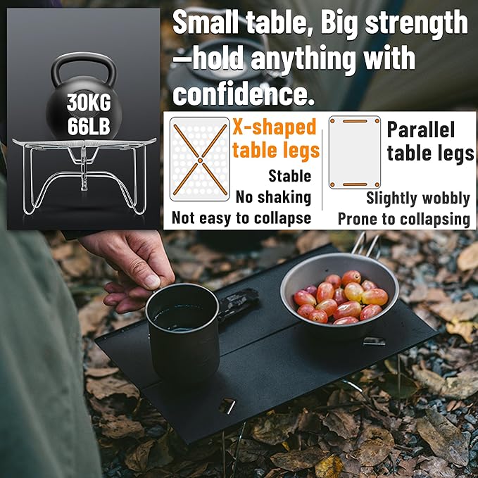 Naturehike 11oz Solo Folding Camping Table - 66lb Load Capacity Ultralight Mini Backpacking Table, Aluminum, No Assembly for Hiking, Camping & Beach (Compact Small Side Table with Carry Bag) (Black)