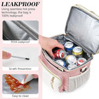 LOKASS Lunch Box & Lunch Bag for Women Men Double Deck, Large Insulated Adult Lunch Box Leakproof Lunchbox Cooler Bag for Work Picnic Beach,（Pink&White 16L）