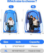 Sportneer XL Transparent Sports Tent, 46" L x 46" W x 63.5" H 3-Side Clear TPU Pop-Up Shelter for 1 Adult & 1 Kid, All-Weather Warm Pod, Portable Windproof & Rain Protection for Outdoor Games