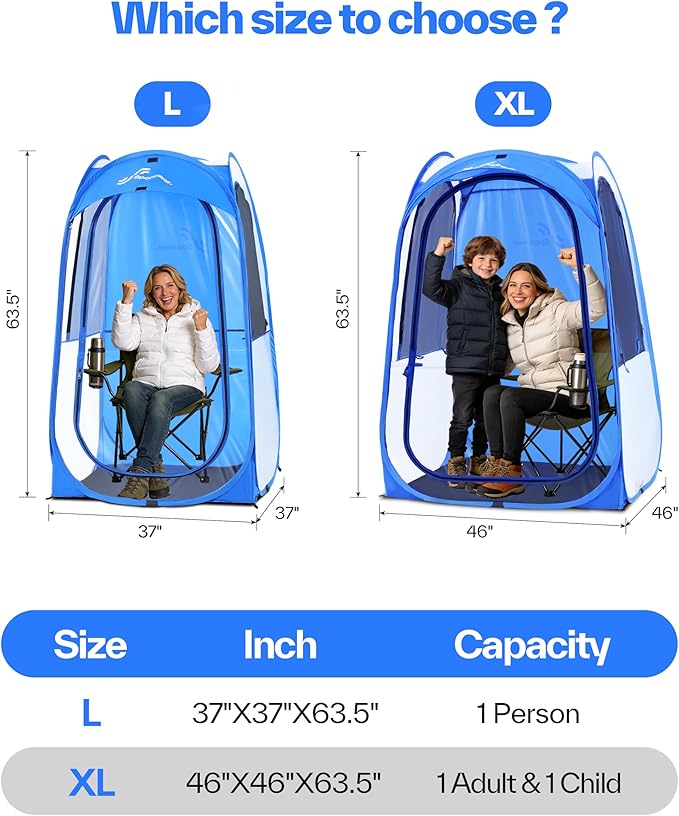 Sportneer Pop Up Sports Tent, 3-Side Clear TPU Transparent Shelter, All-Weather Warm Outdoor Bubble Pod with Instant Setup, Portable Wind & Rain Protection for Spectators, Parents & Kids (L/XL)