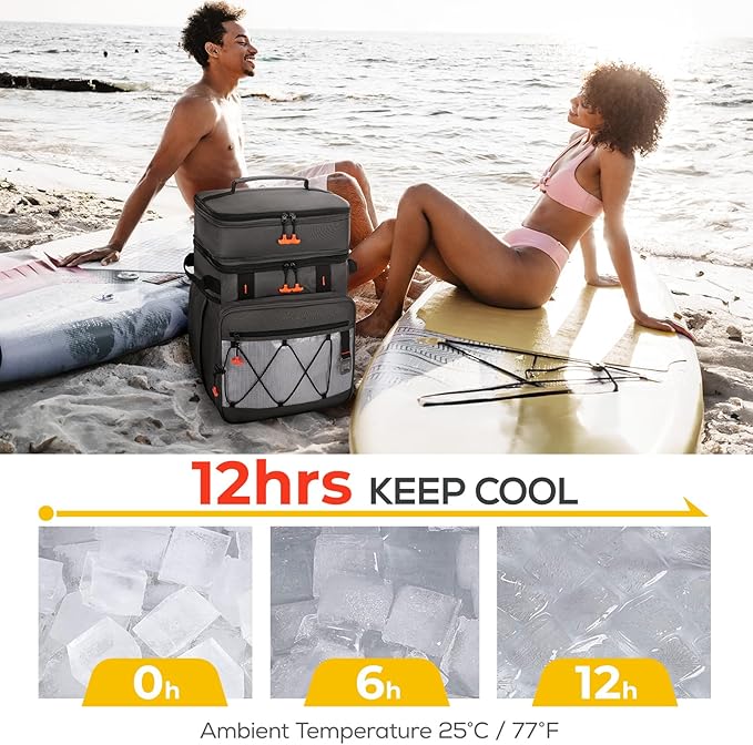 TOURIT 75 Can Insulated Rolling Cooler, Detachable Double Deck Beach Cooler with Wheels, Collapsible Soft Sided Cooler Bag for Beach, Camping, Picnic, Travel, Shopping
