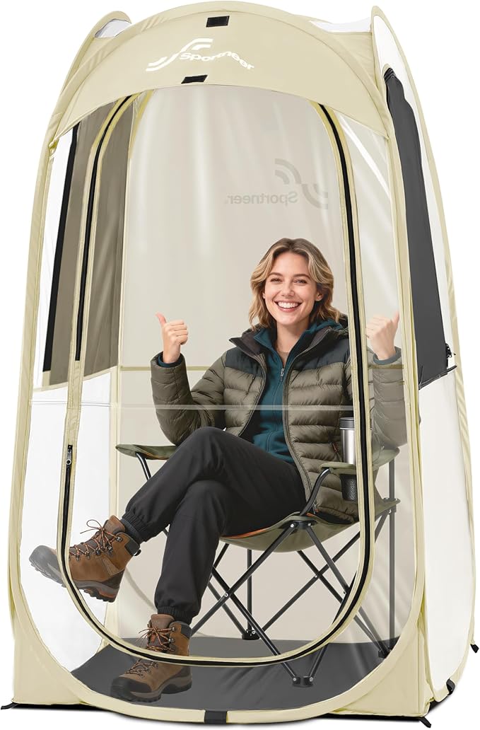 Sportneer Clear Sport Tent, 1 Person Transparent Outdoor Pop-Up Tent, Lightweight & Portable Weather Shelter for Parents, Windproof Cold Weather Protection, Rain Shield for Sports Events & Sidelines
