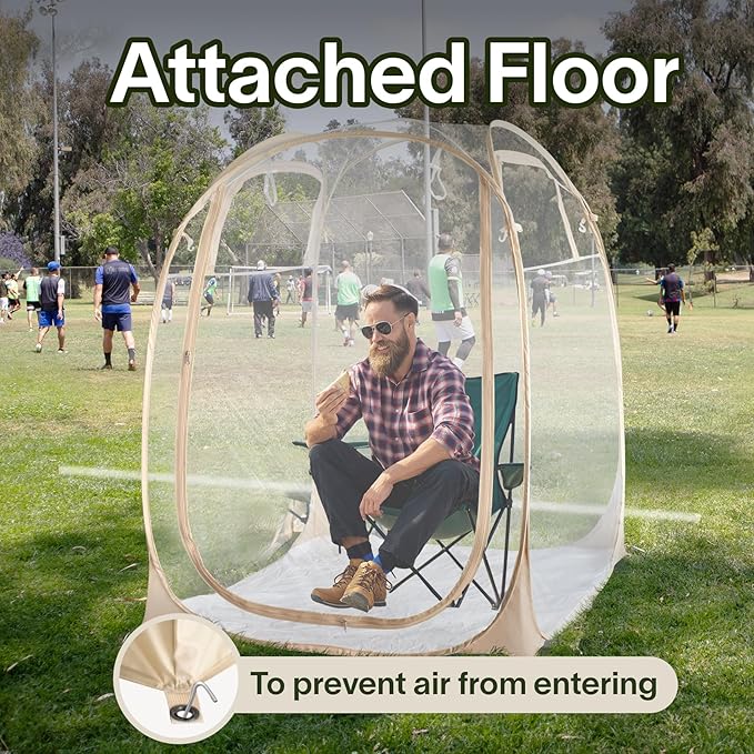 EighteenTek® Pod All Weather Sports Tent with Attached Floor, Instant Outdoor Bubble Tent, Rainproof Camping Sun Shelter for Sports Events Camping Fishing Cheering 1-4 Person