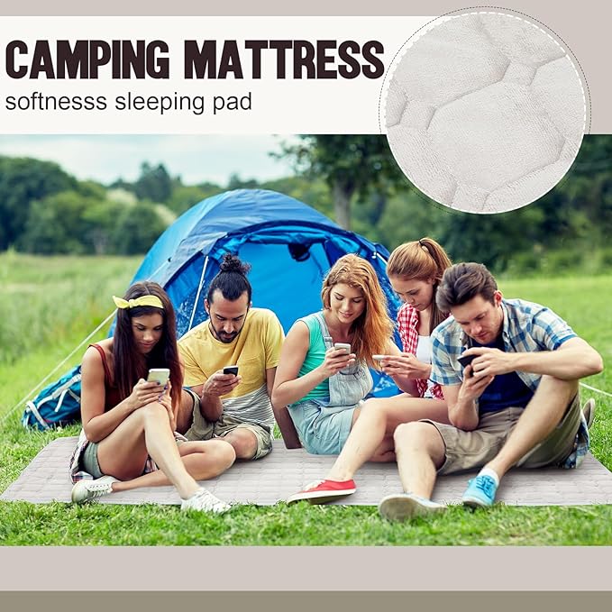 2 Pack Cot Mattress Topper Pad Quilted Foam Camping Single Soft Portable Sleeping Topper with Storage Bag Waterproof Non-Slip Bottom for Camp Cot Rv Bunk Narrow Twin Beds, 75 x 30 Inch