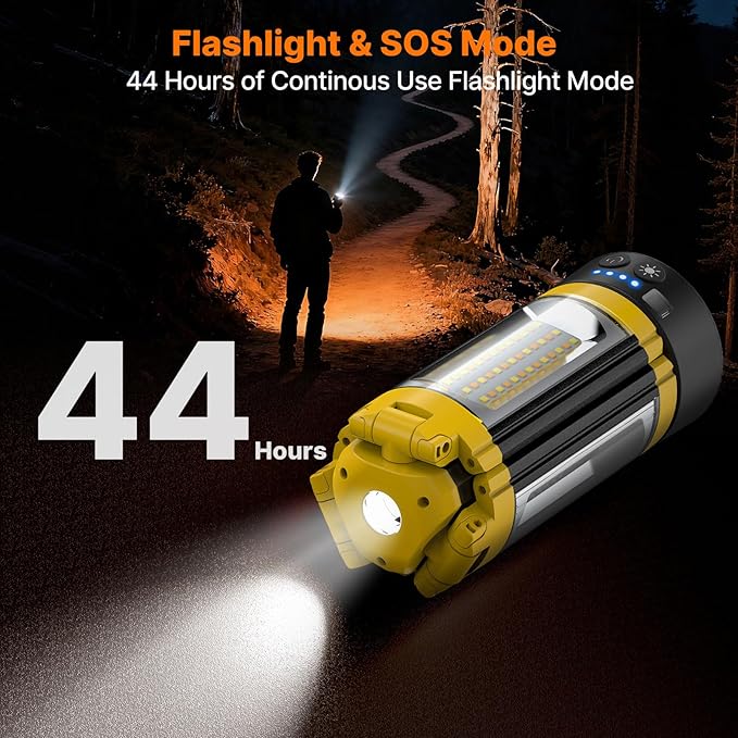 OGERY Camping Lights with Remote, 18000mAh Rechargeable Camping Lantern & LED Work Light, Detachable Tripod Stand up to 6.7 ft, 3 Lamp Heads for Camping Essentials & Emergency, Yellow