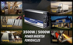 3500W Power Inverter 72V DC to 110V AC Converter with LED Display Dual AC Outlets Dual Fans Radiating for RV, Camp, Boat and Home Emergency Portable Pure Sine Wave Inverter (Smart Screen, 3500W 72V)