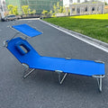 Portable Folding Bed for Adults with Neck Strap Metal Canvas Fold Up Bed with Sunshade Cots for Camping with Handles Load Bearing 160kg for Guest, Travel, Vacation, Camping(Blue)