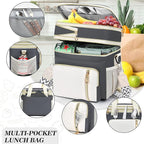 LOKASS Lunch Bag& Lunch Box for Men Women Double Deck,Large Insulated Adult Lunch Box Leakproof Lunchbox Cooler Bag for Work Picnic Beach,（Gray&White）