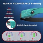 Headlamp Rechargeable LED (2-Pack, Green) 230° Wide Beam, USB-C Lightweight Head Lamp, Long Runtime, Water-Resistant for Camping, Hiking, Running, Fishing, Repair Work