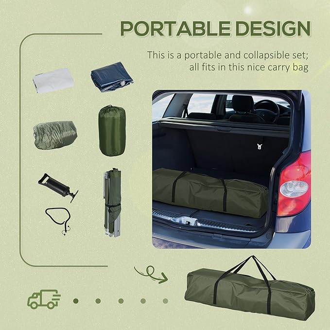 Camping Cot, Outdoor Folding Bed Set with Mattress, Sleeping Bag, Pillow, and Carry Bag, Comfortable and Portable, for Travel Camp Beach