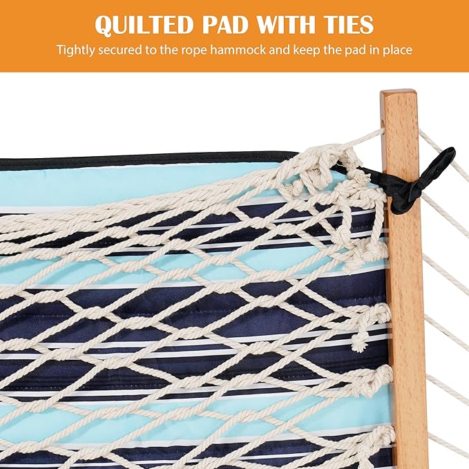 Lazy Daze Hammocks 2 Person Hammock Pad and Pillow Set, Double Polyester Quilted 78" x55" Replacement Pad for Rope Hammock, Aqua Navy