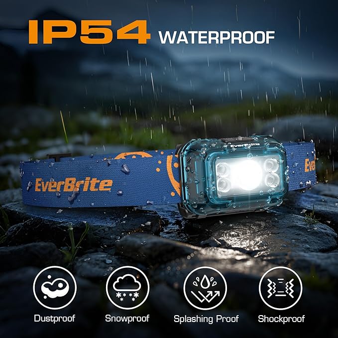 EverBrite Rechargeable Headlamp, 2 Pack Kids Headlamp with White/Red/Green Light and Memory Function, Head Lamp for Adult and Kid with 5 Modes, 120° Adjustable LED Headlamp for Camping, Running-Blue
