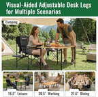 KingCamp 4-Fold Bamboo Camping Table with Serrated Adjustable Legs (16.5" to 27.6"), Heavy-Duty Aluminum Frame & Carry Bag for Outdoor, RV, Picnic, Beach