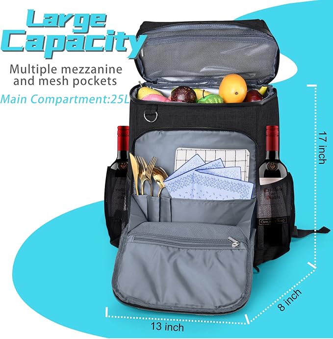 BAGLHER Lightweight Insulated Cooler Backpack - 30 Cans, Leak-Proof for Lunch, Picnic, Hiking, Camping Trips