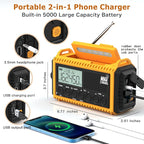 NOAA Emergency Weather Radio - 5000mAh Solar/Hand Crank/Battery AM/FM/SW with USB Charger, LED Flashlight & SOS Alert, Clock, Portable Survival Radio for Power Outage, Hurricanes, Camping