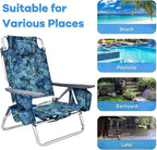 Goplus Beach Chair, Folding Backpack Beach Chairs for Adults with 5 Positions, Head Pillow, Cooler Bag, Towel Bar, Cup Holders, Sunbath Sling Tanning Lounge, Foldable Layout Camping Chairs