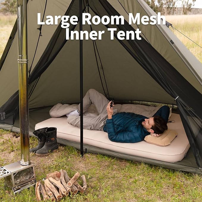 Naturehike Ranch Fire Teepee Tent, Cold Weather Winter Hot Tent with Stove Jack, 4-6 Person Waterproof Windproof 4 Season Tents for Camping