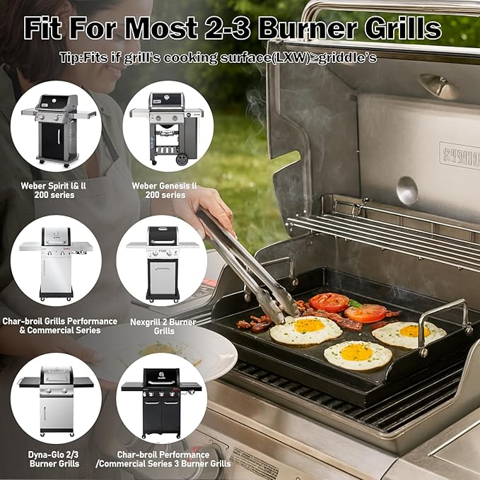 Nonstick Nanoceramic Griddle Plate, Pre-Seasoned Heavy-Duty Flat Top Insert, Universal Outdoor Cooking Griddle for Gas Grill/Charcoal/Gas Stove, Camping, Tailgating, Parties & Backyard BBQ, 17"x13"