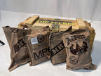 Meals Ready to Eat 2025, 2026 inspection A and B bundle cases. Genuine Military US surplus emergency food bulk supply full box with heater