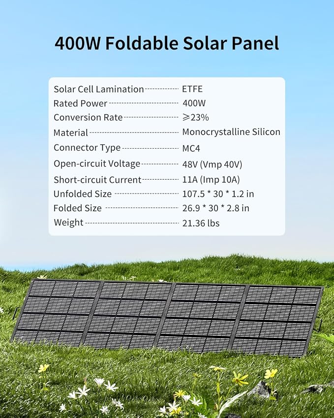 400W Portable Solar Panel with Adjustable Kickstand, Foldable & Durable, 23.5% High Efficiency, Waterproof IP68 for Power Station Off Grid Outdoor Adventures Camping RV Road Trip (400W Solar Panel)