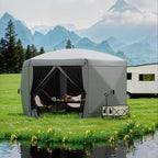 13x13FT 6-Sided Pop Up Gazebo Tent，One-Push Setup Canopy Tent with Removable Canopy Top & Wind Cloths, Outdoor shelter for Camping, Backyard Parties, Outdoor Events - Grey