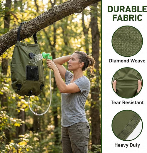 5-Gallon Solar Shower Bag with Real-Time Temp Display - Fast Heating in 20 Mins - Lightweight 0.99lbs Portable Camp Shower for Short Trips & Emergency Backup
