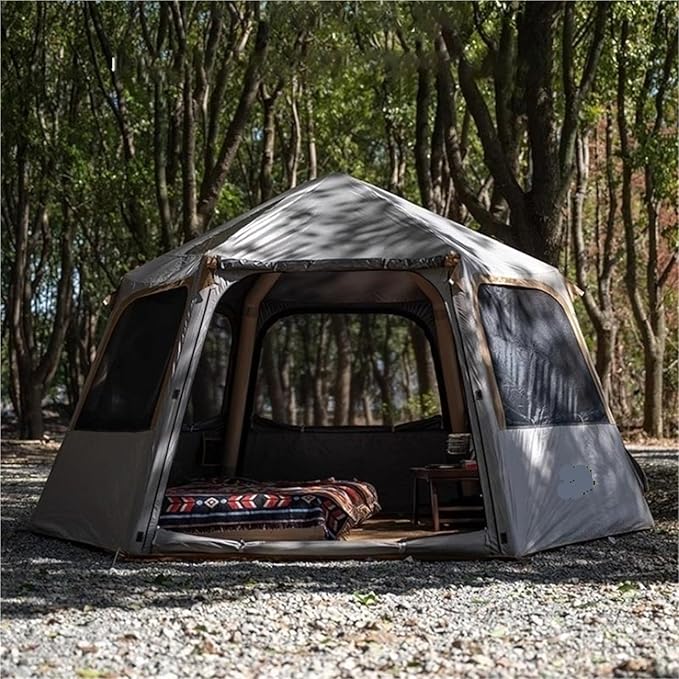 Hexagonal Folding Inflatable Tent - Large Family Quick Automatic Opening Camping Tent for Outdoor Travel, Spacious Windproof Waterproof Camping Equipment