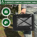 2ft Folding Grill Table, Adjustable 3 Heights Portable Picnic & Camping Outdoor Table for BBQ, Garden, Patio, Tailgate & Travel — Compact, Sturdy, Easy to Store, 23.62" x 15.74", Black