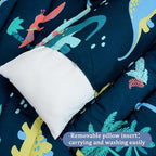 PHF Toddler Nap Mat with Removable Pillow and Minky Fleece Blanket, Rollup Design Warm Slumber Bags for Boys, 52"x20"x2" Kids Sleeping Bag for Daycare Preschool Travel Camping, Dinosaur