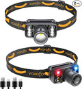 VAVOFO 2-Pack LED Headlamp Flashlight, 500 Lumen Rechargeable Waterproof Outdoor Headlight with Bright White +Red Light, Stepless Dimming, Lightweight, Adjustable Headband, 5 Modes for Camping