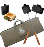 Campfire Pie Iron 4.9" & 8.6" Large Cast Iron Sandwich Maker for Camping 2 Pcs with Storage Bag - 22.6 inch Thickened Handles - Campfire Cooking Equipment for Grilling & Outdoor Cooking