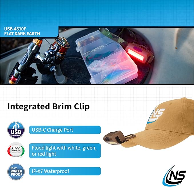Nightstick USB-4510F Multi-Flood USB Headlamp w/Brim Clip & Camo Strap - LiPo - Flat Dark Earth