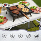 VINGLI Small Folding Table Portable 2FT Aluminum Foldable Camping Table for Picnic Card Table with 3 Adjustable Height & Carry Handle for Outdoor Indoor Hiking Camp BBQ Beach-White