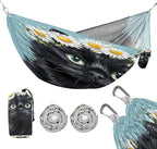 Cute Cat White Daisies Camping Hammock Single Portable Hammocks 330 lbs Capacity with 2 Tree Straps and Attached Carry Bag,Perfect for Outdoor,Indoor,Beach,Camping,Travel