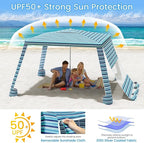 MoKo Beach Cabana, 8'×8' Large Beach Canopy with Side Wall, UPF 50+ Protection Easy Setup Beach Tent Sun Shelter, Adjustable Height Wind Resistant Cabana Beach Tent for Whole Family, Blue-Green Stripe