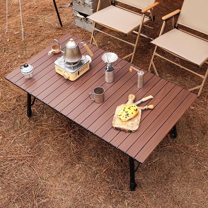 Folding Camping Table Aluminum Heavy Duty Adjustable Height Foldable Table 4FT, Max Loads UP 110LBS, Lightweight Portable with Carry Bag for Car Travel, Indoor & Outdoor Picnic BBQ Backyards Beach