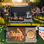 HAPPYGRILL Portable Camping Stove, 2-Burner Propane Grill Cooker with Removable Leg Stand, Roast Grill, Dual Control Knobs, Wind Guards, Outdoor Gas Grill for Camping BBQ Picnic (Black)