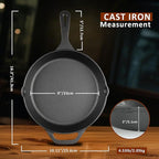 10 Inch Cast Iron Skillet, Pre-Seasoned Frying Pan for Oven, Stovetop, Grill & Campfire, Durable, Non-Toxic, Even-Heating Cookware, Black