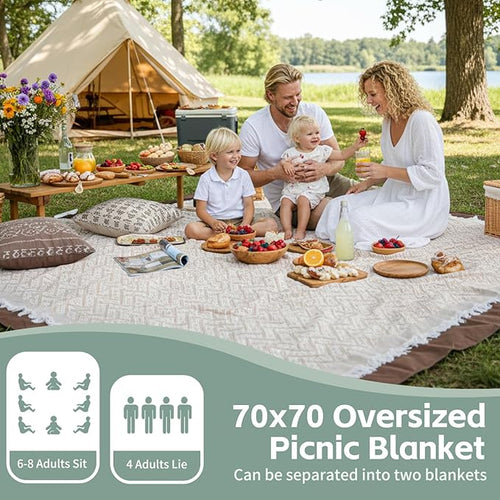 2 in 1 Extra Large Boho Beach Blanket Towel Picnic Camp Mat Family Beach Trip Essentials Summer Vacation Must Have Travel Accessories Lake Day Necessities Stuff Thing Need Gear Gift Item Gadget 2026
